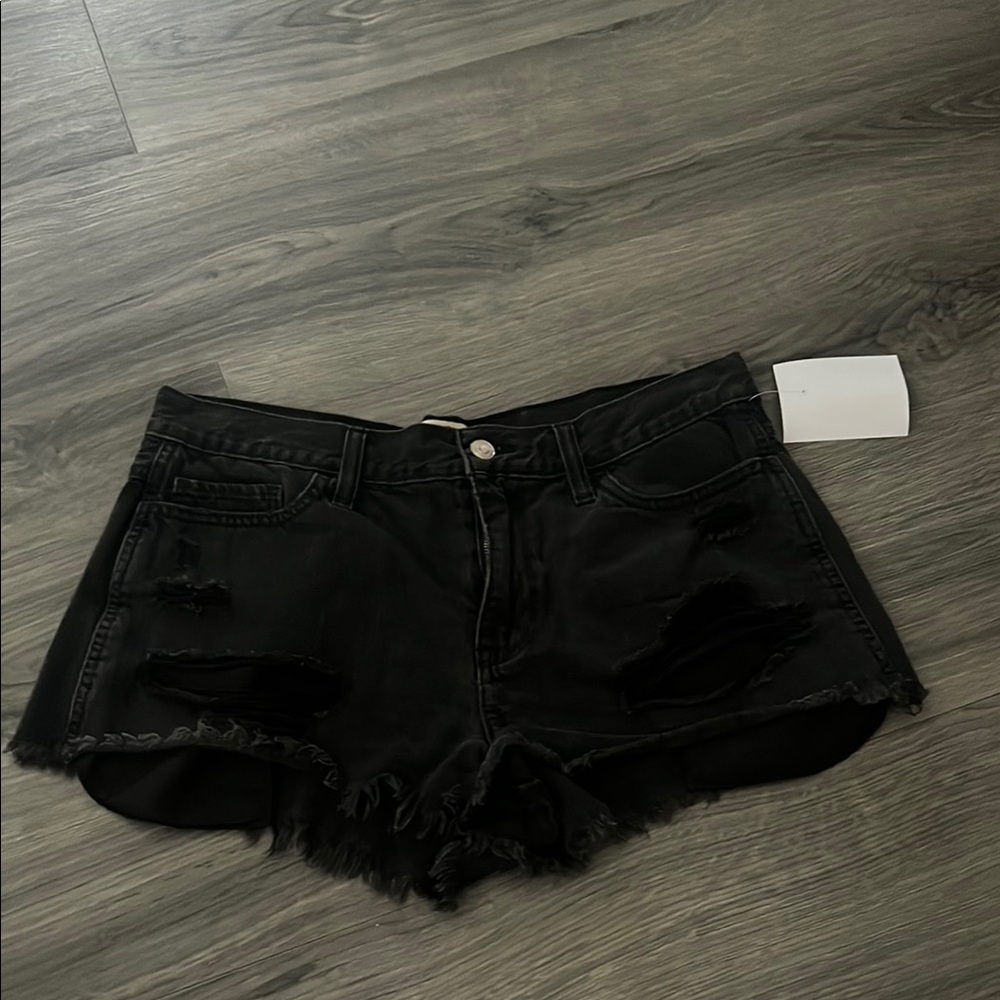 Hollister Black Frayed Denim Jean Shorts